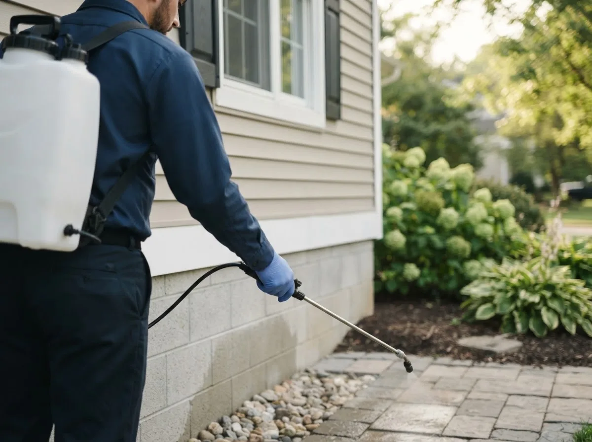 Pest control technician inspecting a home in Akeley, MN